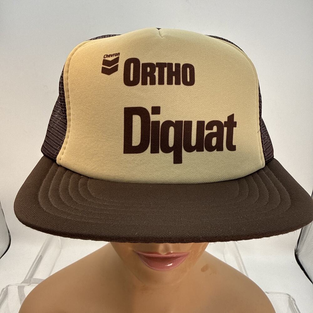 VTG New Brown Nylon SnapBack Mesh Trucker Baseball Cap Chevron Ortho Diquat